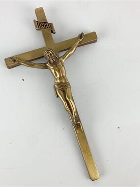 Vintage Lovell Brass Crucifix Wall Hanging Cross Jesus Iconography Christian Mcm
